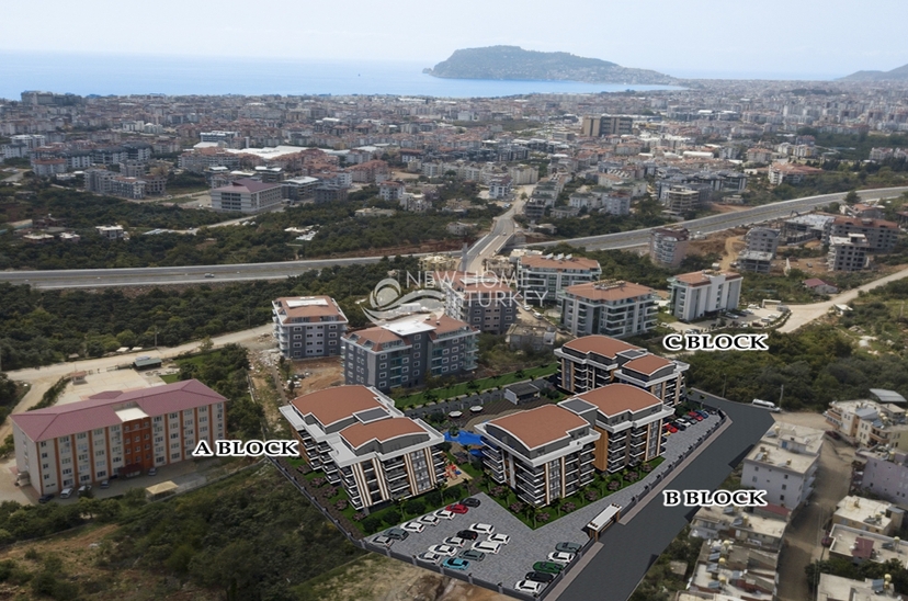 Luxuriöse 2+1 Wohnung mit Meerblick, Burg- und Bergblick in Alanya - Oba