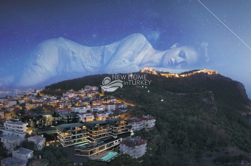 Luxuriöses 1+1 Apartment mit Meerblick und Burgblick, Alanya Zentrum