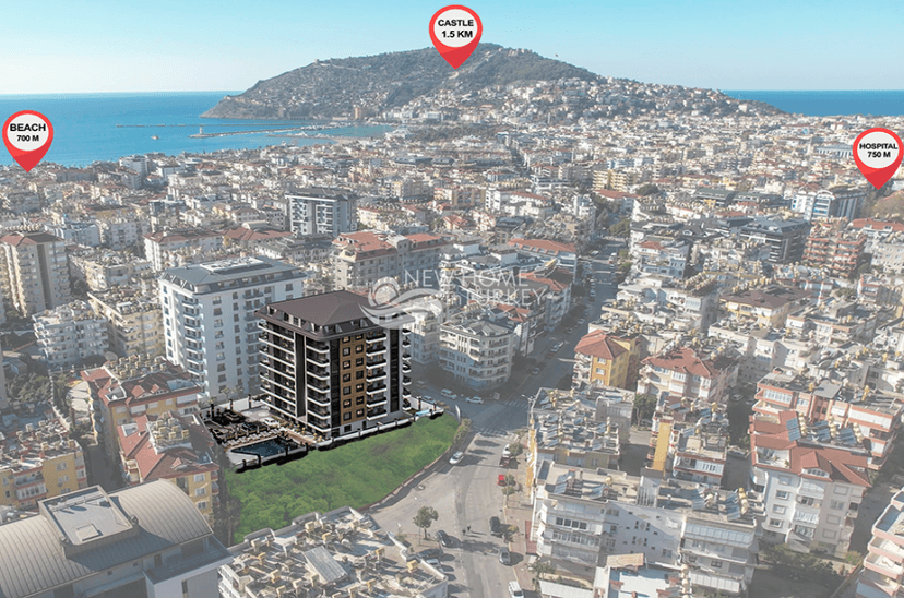 Luxuriöse 1+1 Wohnung mit Bergblick im Zentrum von Alanya