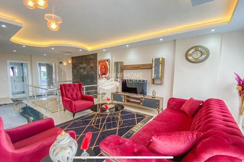 Luxury 3+1 Garden Floor with Mountain View in Kestel, Alanya