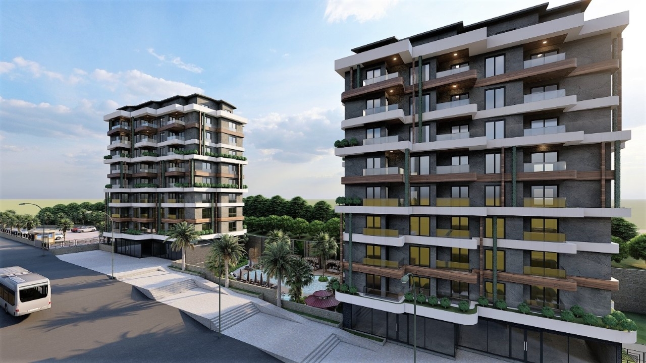 Luxuriöse 1+1 Wohnung mit Meerblick und Bergblick, Alanya - Avsallar