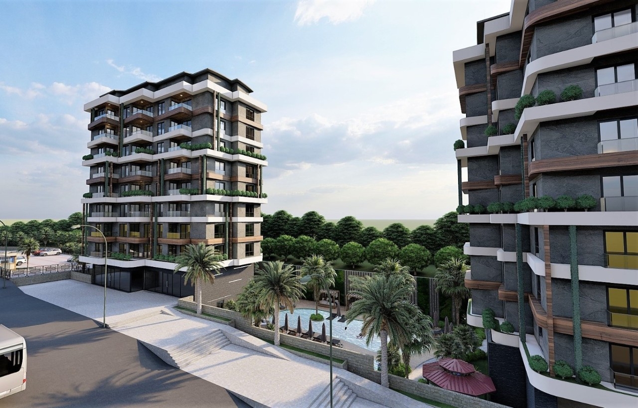 Luxuriöse 1+1 Wohnung mit Meerblick und Bergblick, Alanya - Avsallar