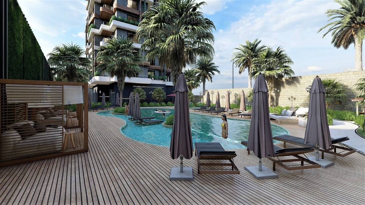 Luxuriöse 1+1 Wohnung mit Meerblick und Bergblick, Alanya - Avsallar