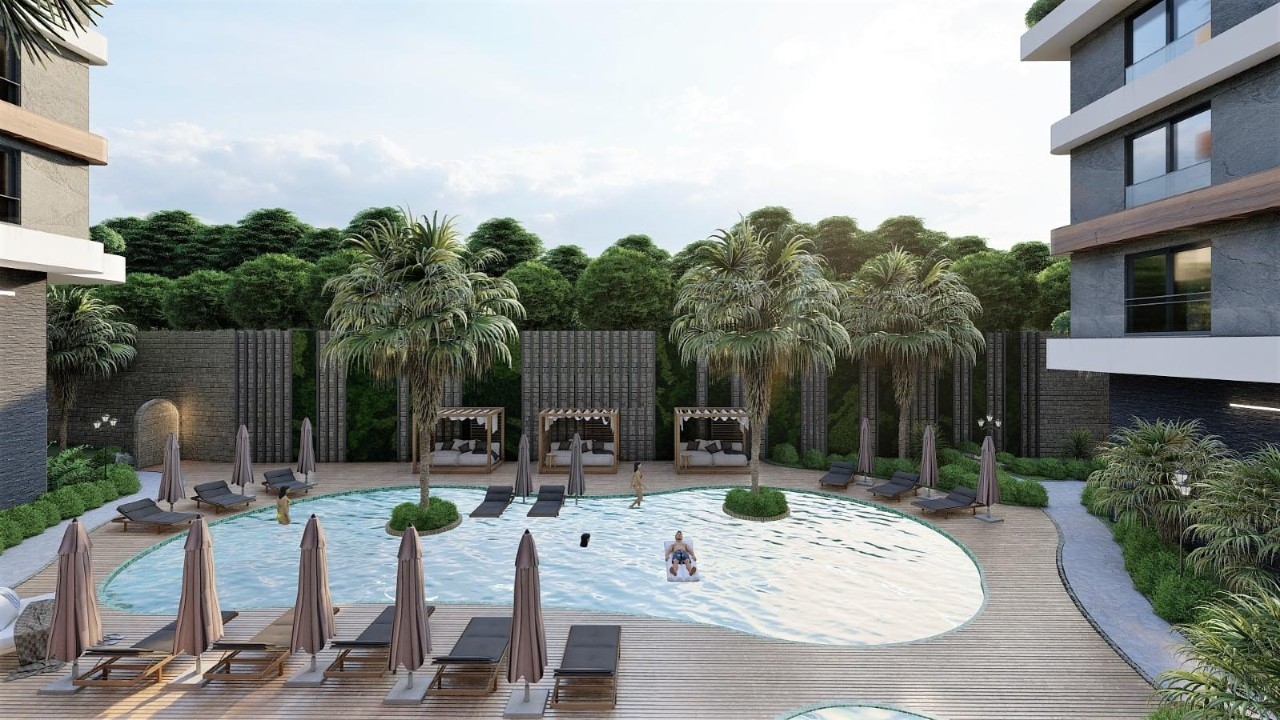 Luxuriöse 1+1 Wohnung mit Meerblick und Bergblick, Alanya - Avsallar