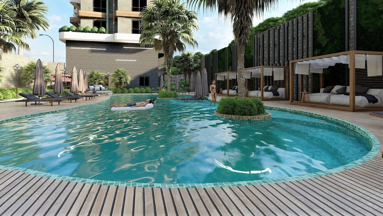 Luxuriöse 1+1 Wohnung mit Meerblick und Bergblick, Alanya - Avsallar