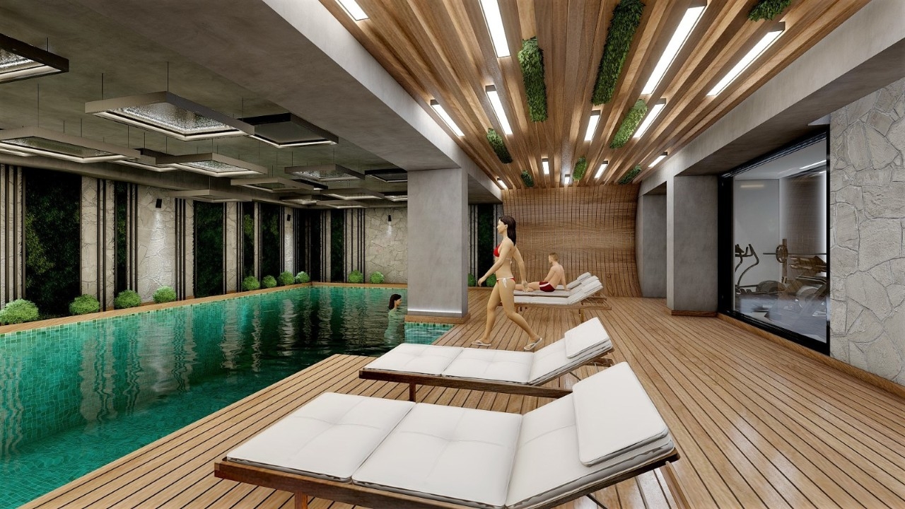 Luxuriöse 1+1 Wohnung mit Meerblick und Bergblick, Alanya - Avsallar