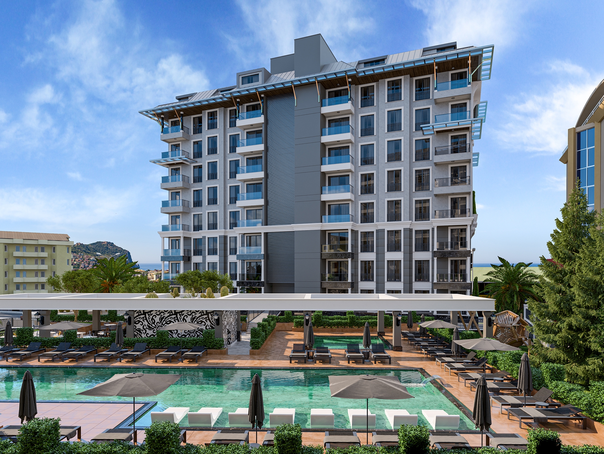 Luksuriøs 1+1 Lejlighed med Fantastisk Udsigt, Alanya Center