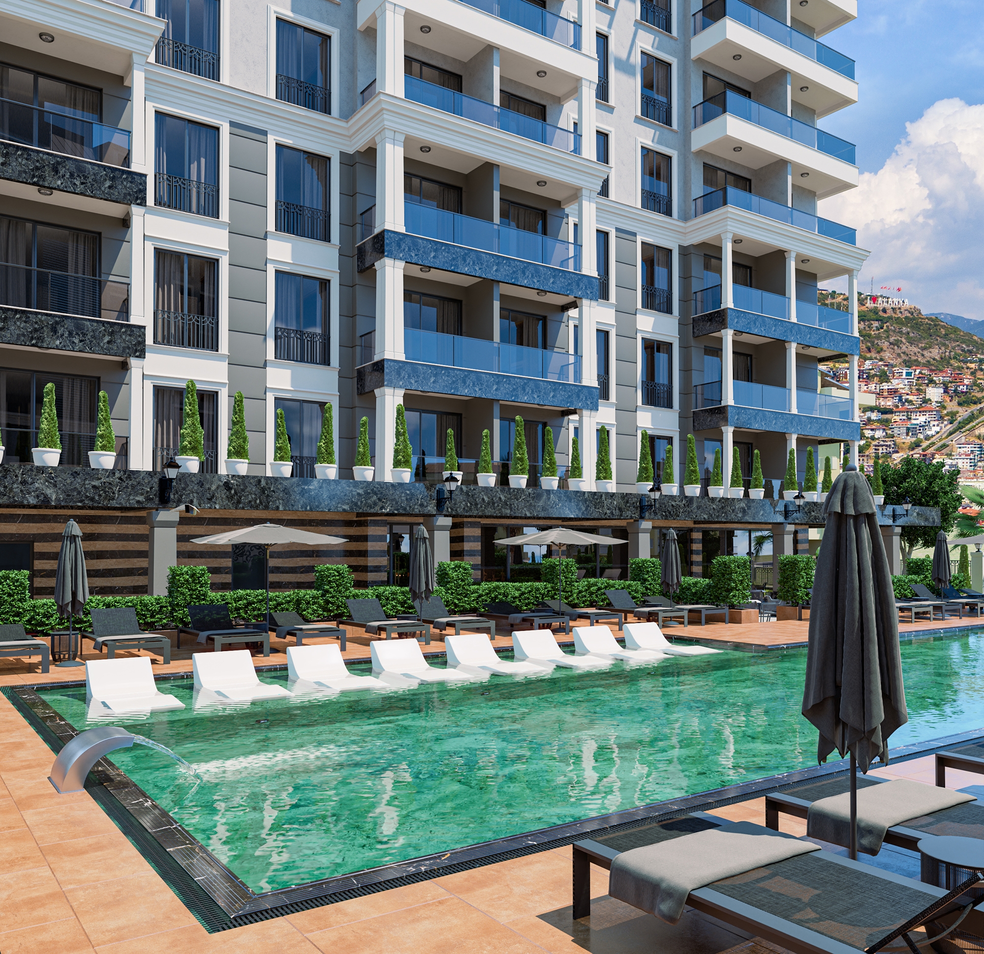 Luksuriøs 1+1 Lejlighed med Fantastisk Udsigt, Alanya Center