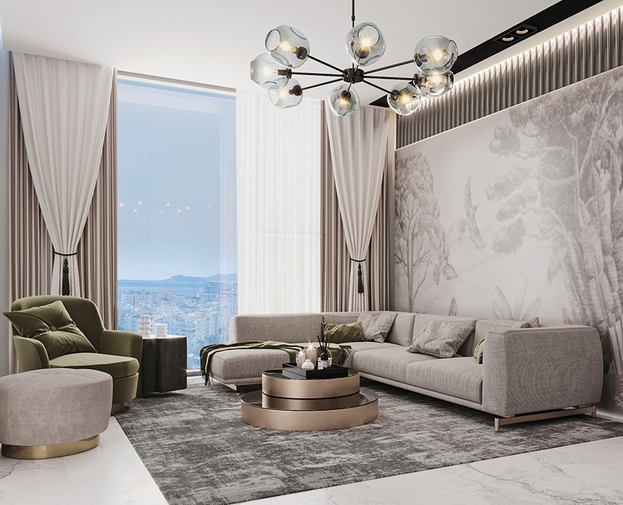 Luxuriöse 1+1 Wohnung mit Meerblick und Bergblick in Mahmutlar