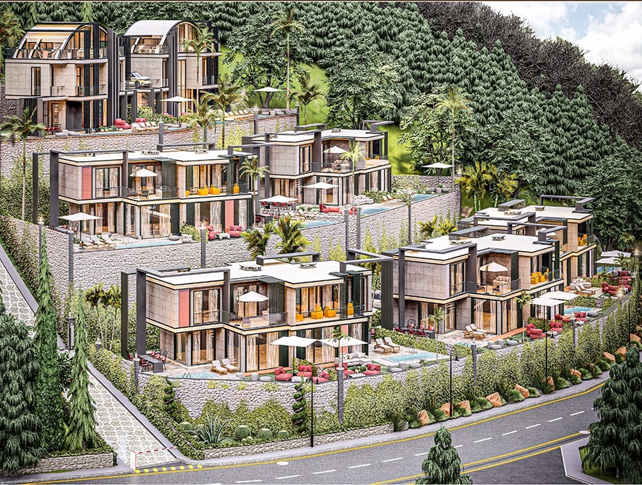 Ylellinen 3+1 Villa meri- ja vuorinäköaloilla, Alanya-Kargicak