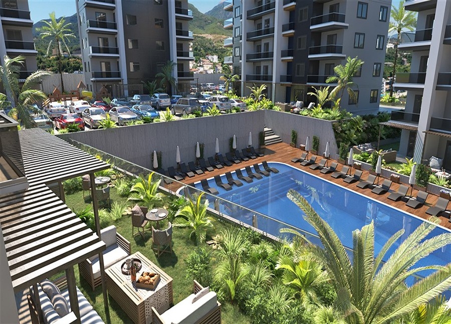 Lyxig 1+1 lägenhet med utsikt över bergen i Alanya - Oba