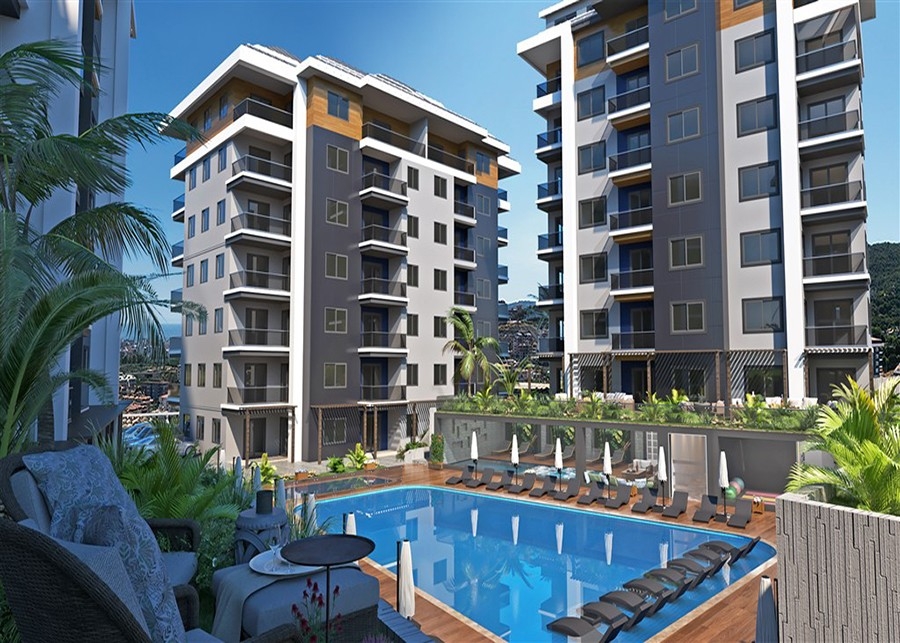Lyxig 1+1 lägenhet med utsikt över bergen i Alanya - Oba
