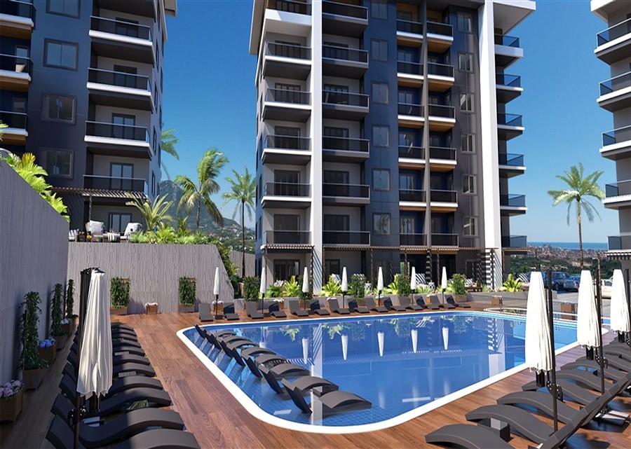 Lyxig 1+1 lägenhet med utsikt över bergen i Alanya - Oba