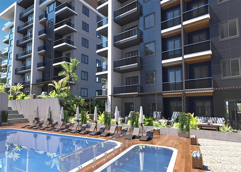 Lyxig 1+1 lägenhet med utsikt över bergen i Alanya - Oba