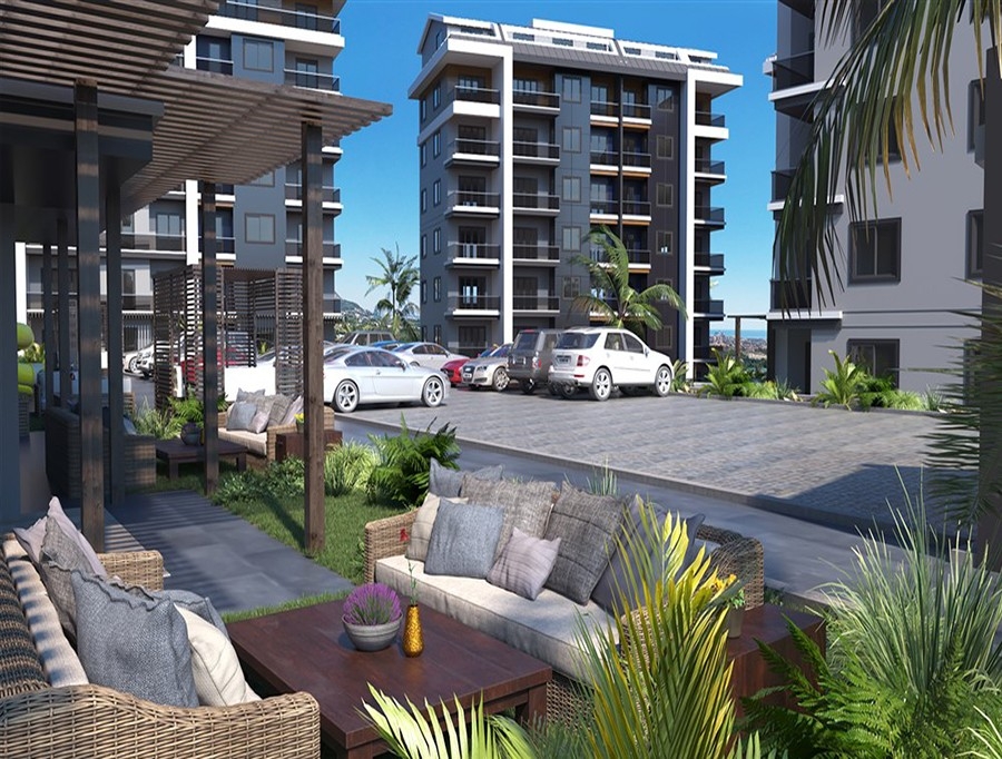 Lyxig 1+1 lägenhet med utsikt över bergen i Alanya - Oba