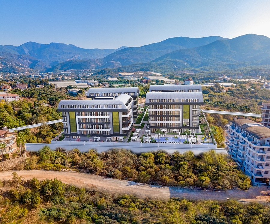 Moderni 2+1 asunto vuorinäköalalla Oba, Alanya
