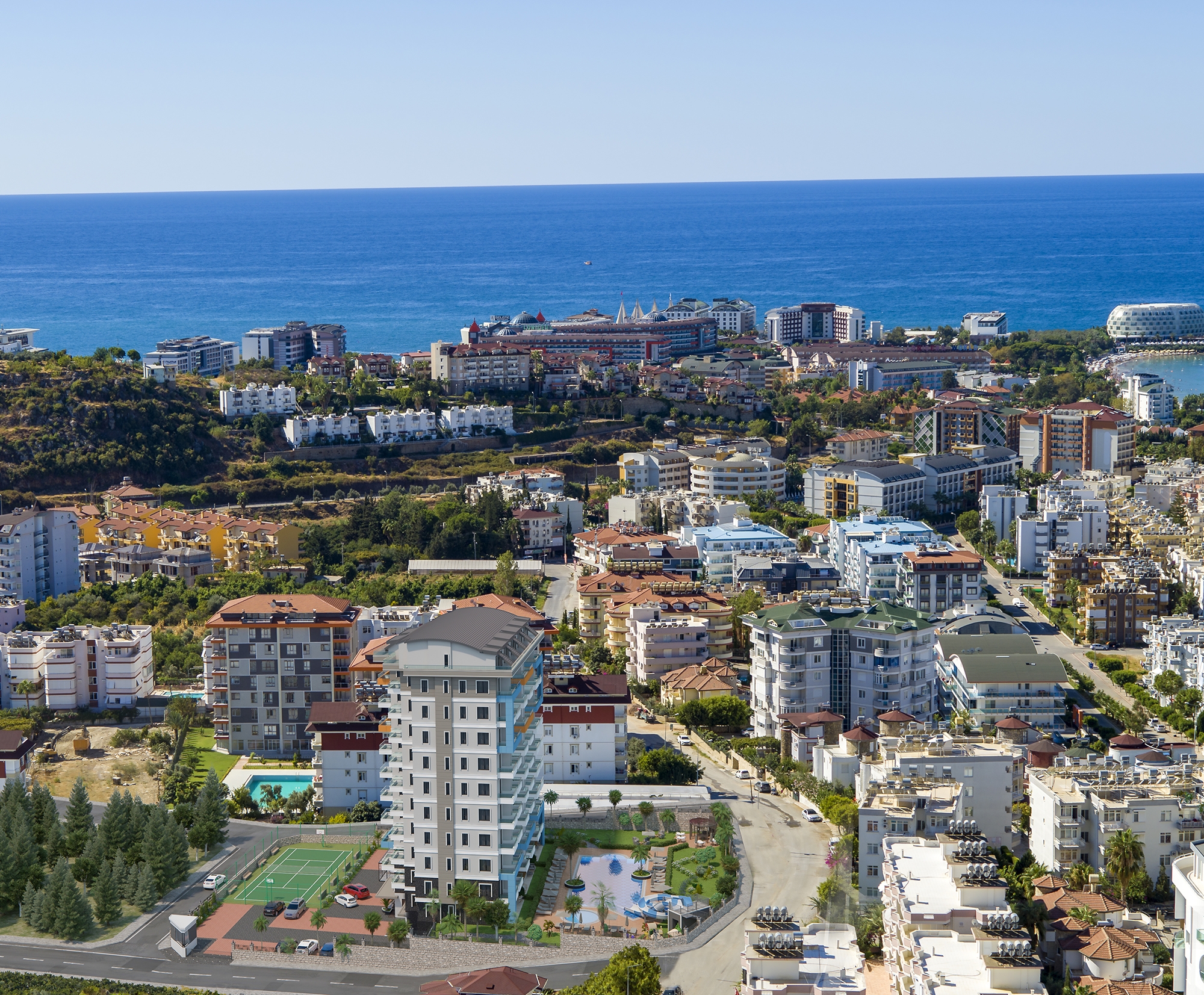 Luxuriöses 1+1 Apartment mit Meerblick und Bergblick in Alanya