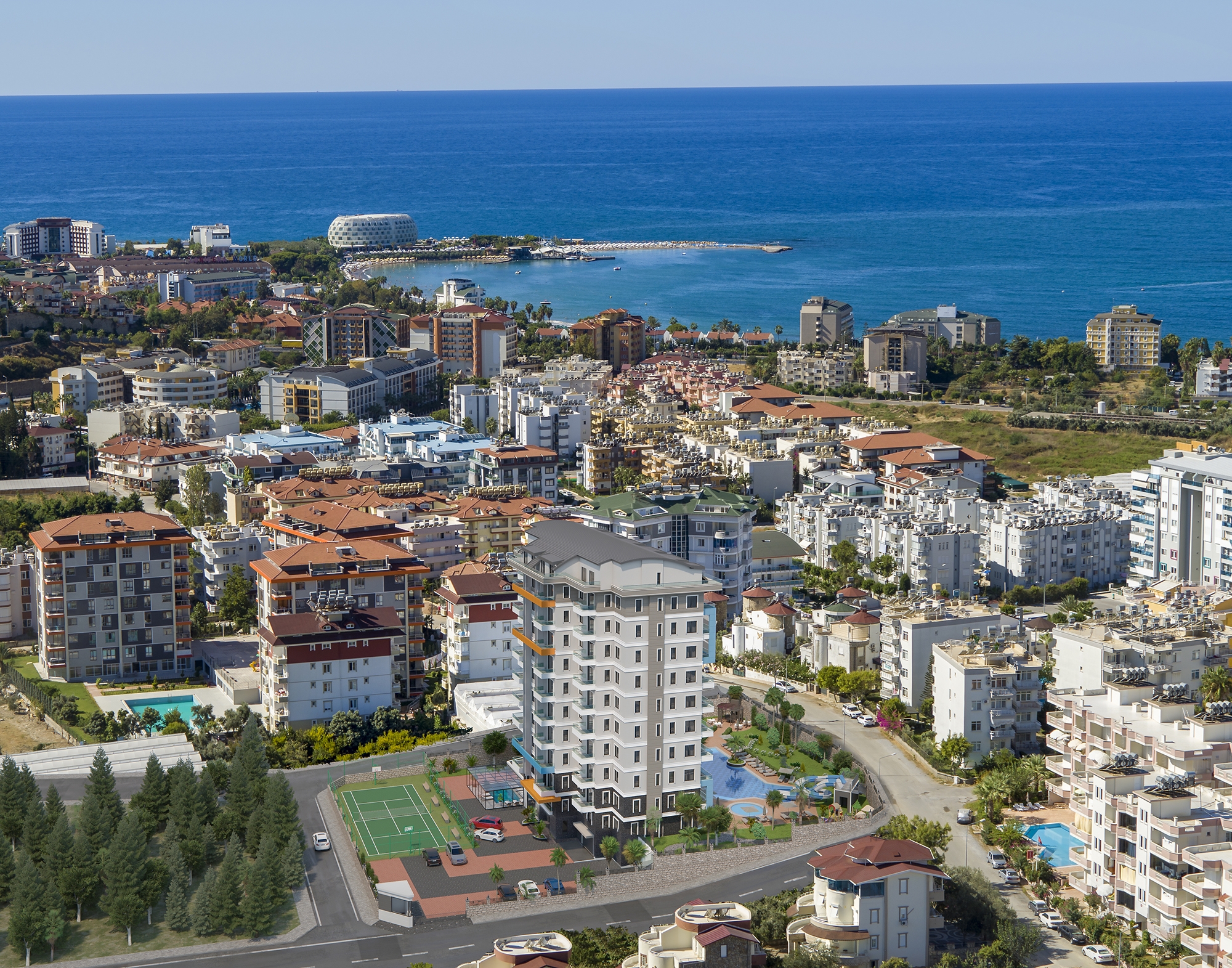 Luxuriöses 1+1 Apartment mit Meerblick und Bergblick in Alanya