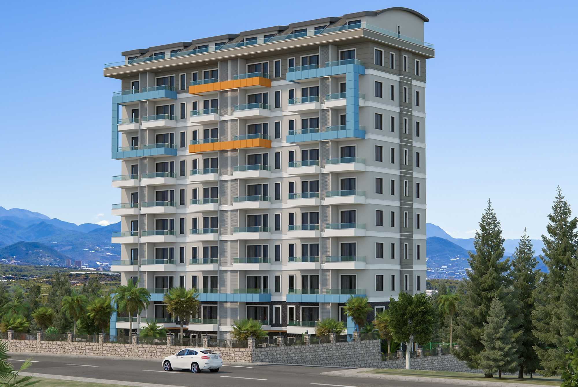 Luxuriöses 1+1 Apartment mit Meerblick und Bergblick in Alanya