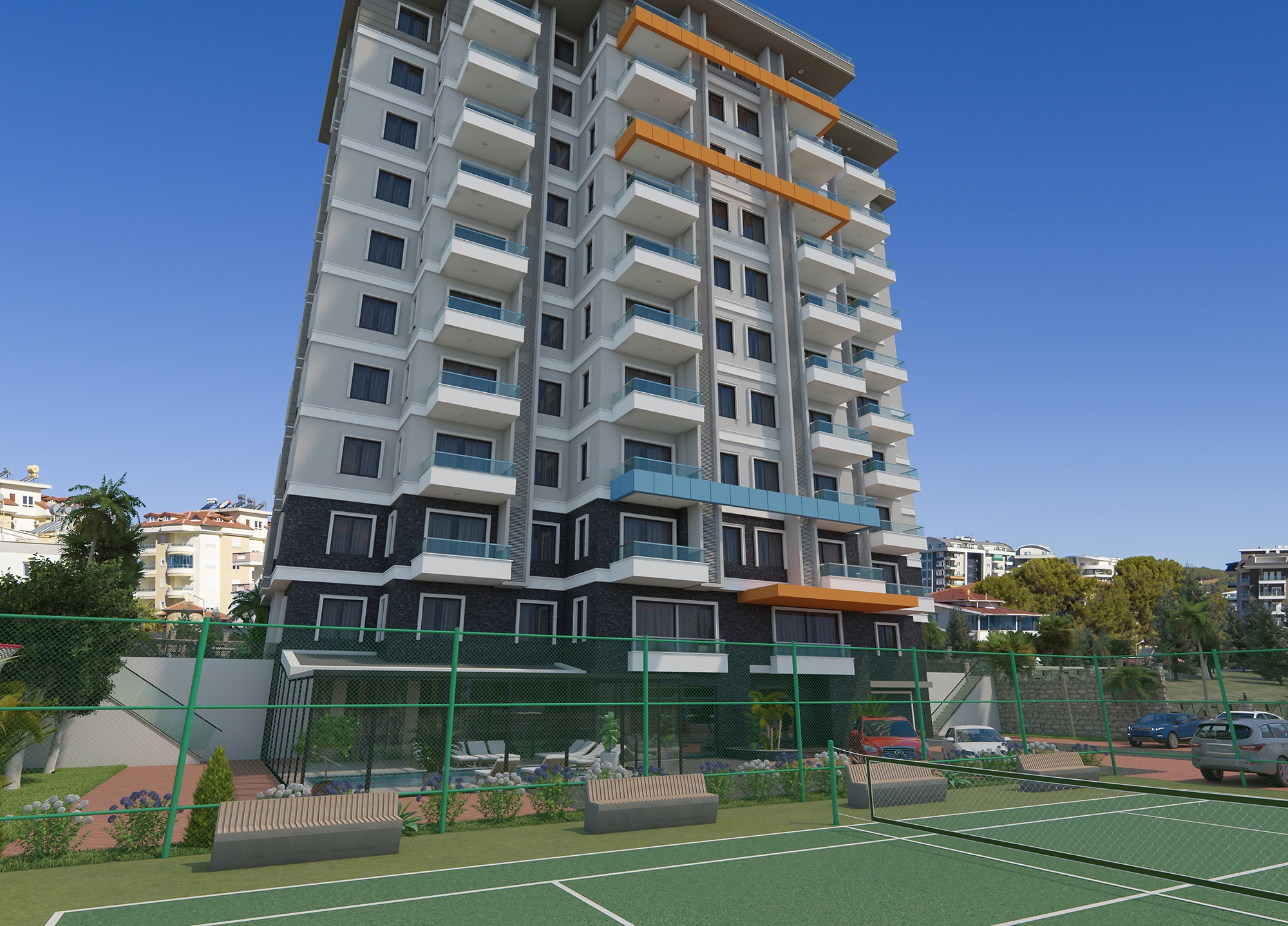 Luxuriöses 1+1 Apartment mit Meerblick und Bergblick in Alanya