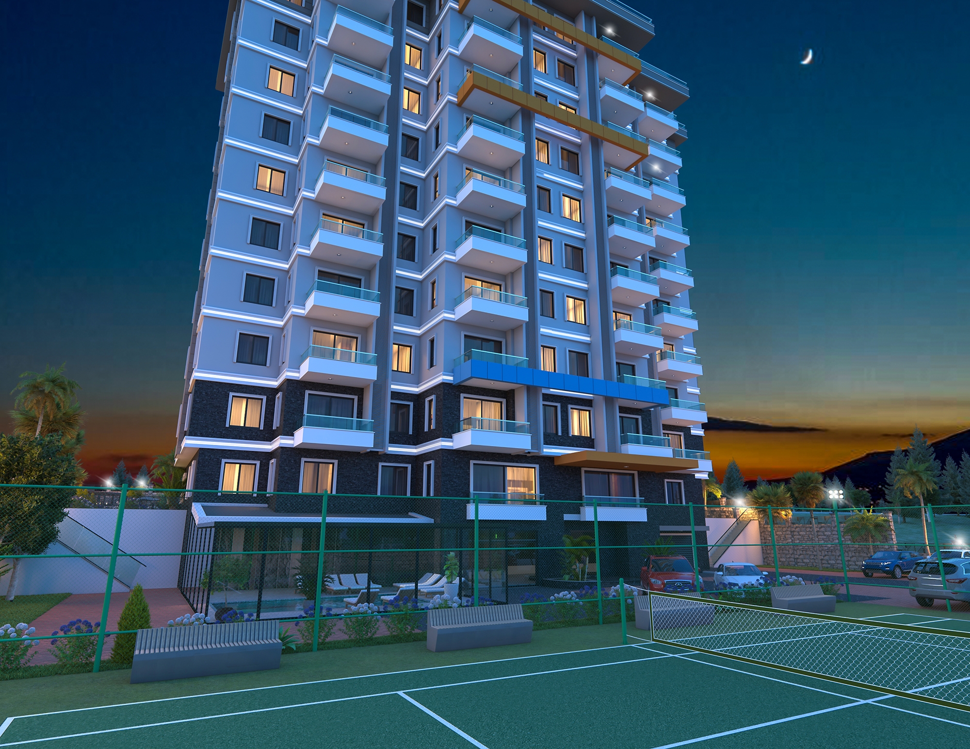 Luxuriöses 1+1 Apartment mit Meerblick und Bergblick in Alanya