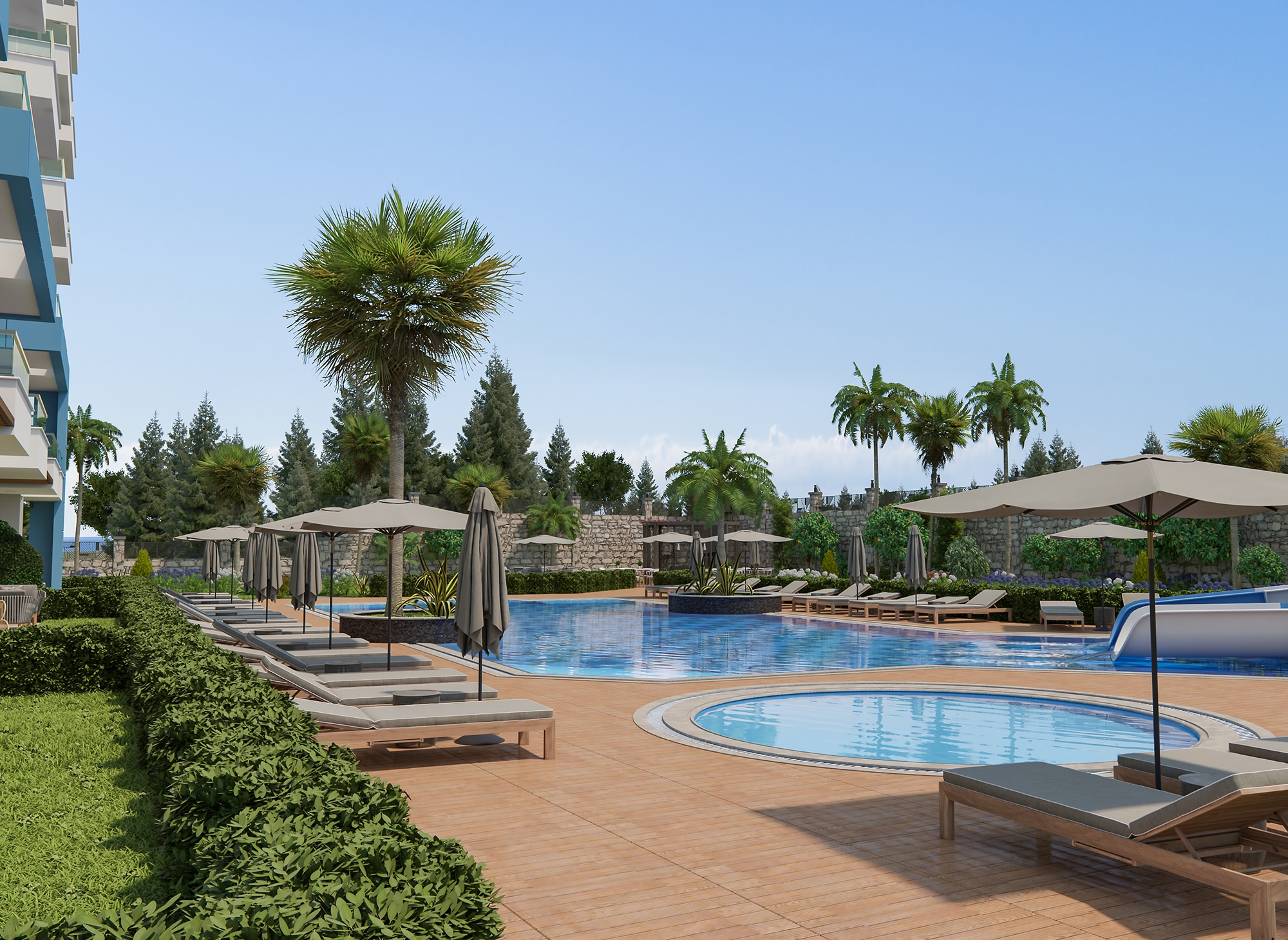 Luxuriöses 1+1 Apartment mit Meerblick und Bergblick in Alanya