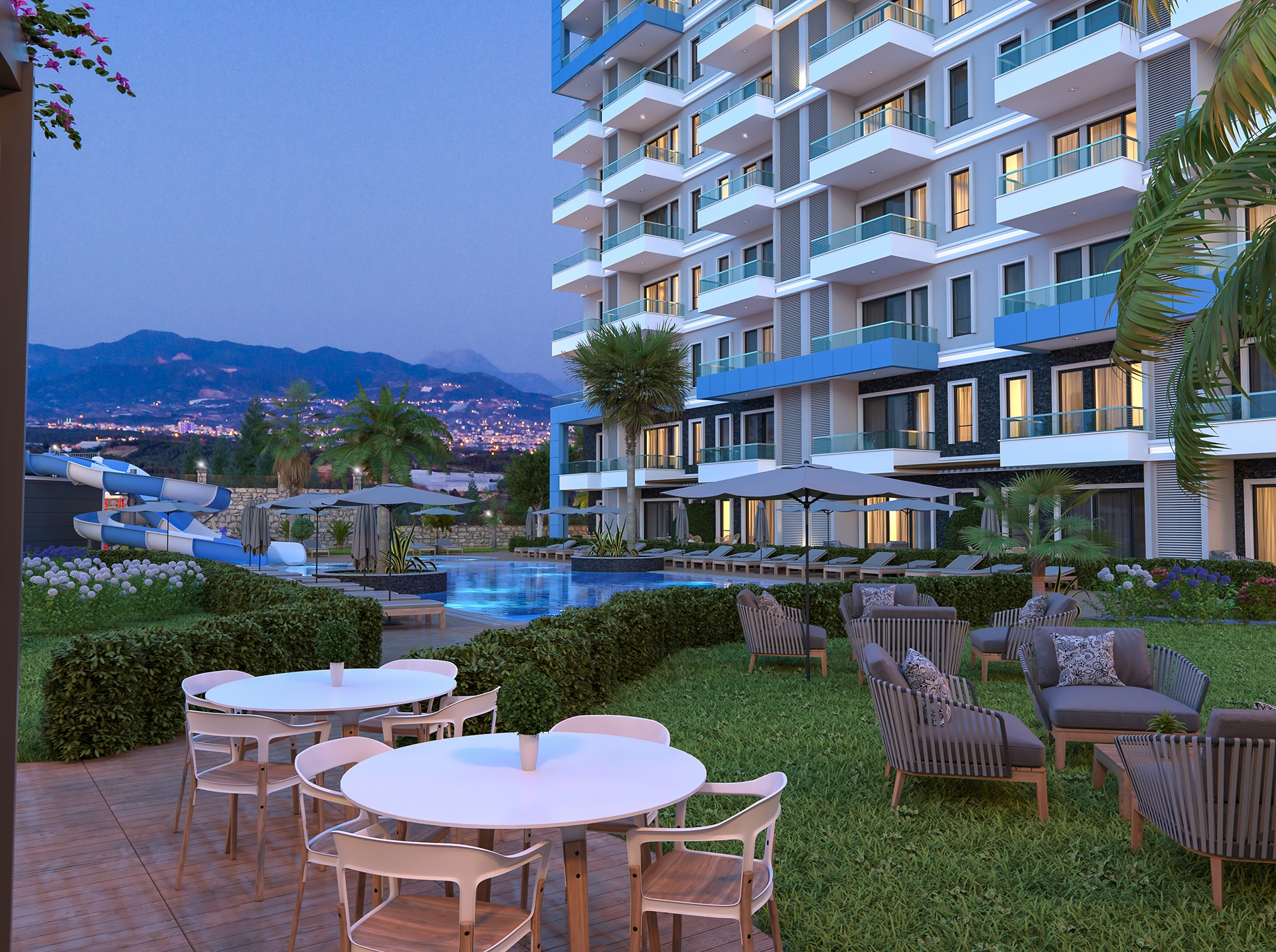 Luxuriöses 1+1 Apartment mit Meerblick und Bergblick in Alanya