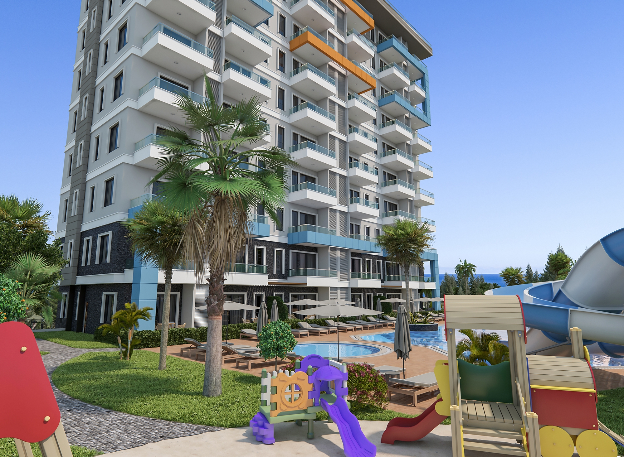 Luxuriöses 1+1 Apartment mit Meerblick und Bergblick in Alanya