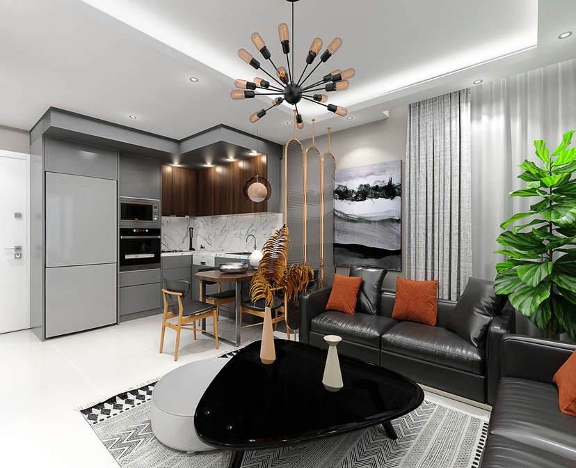 Luxuriöses 1+1 Apartment mit Meerblick und Bergblick in Alanya