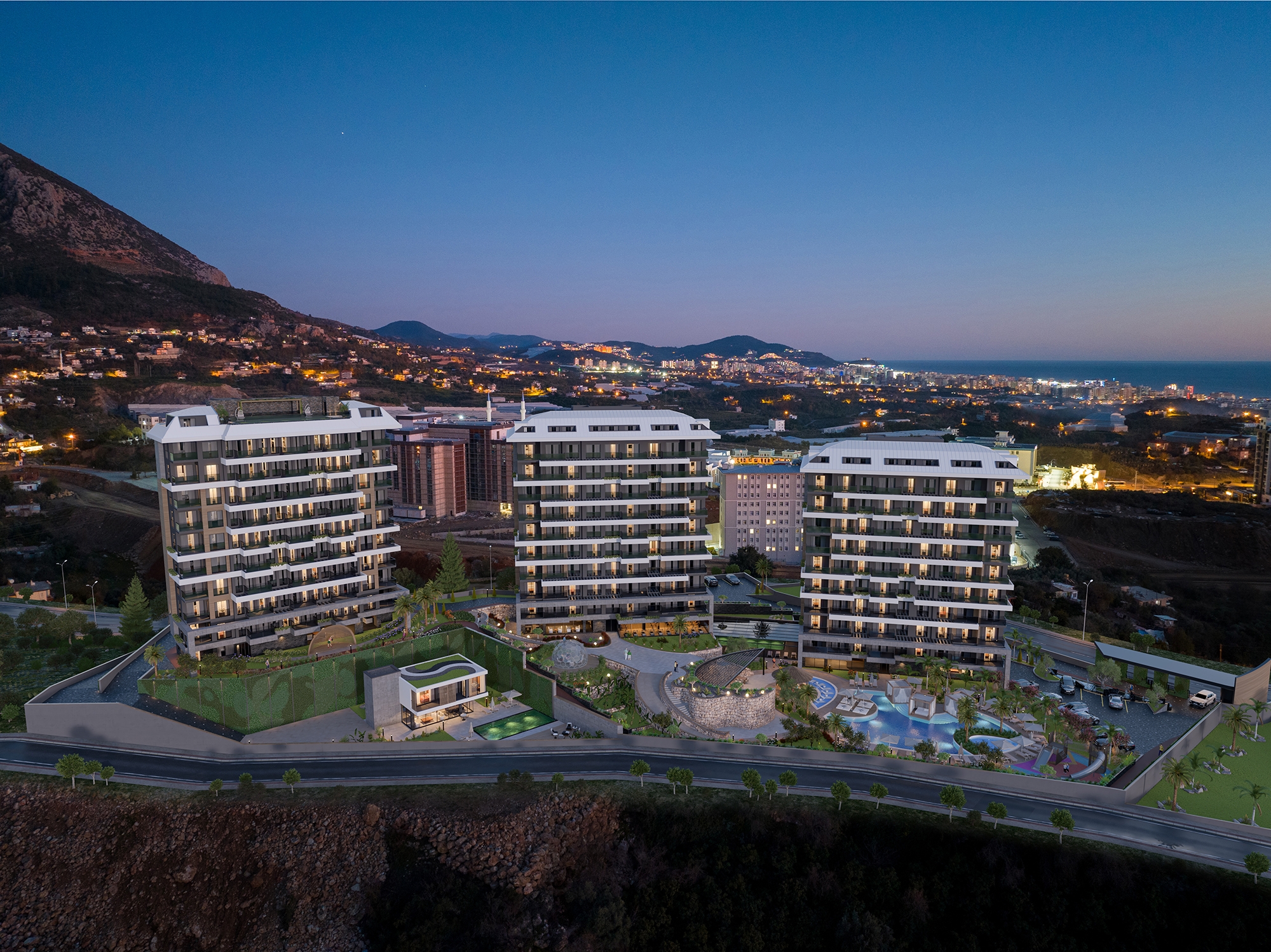 Luksuriøs 1+1 Lejlighed med Hav- og Slotsudsigt, Alanya-Kestel