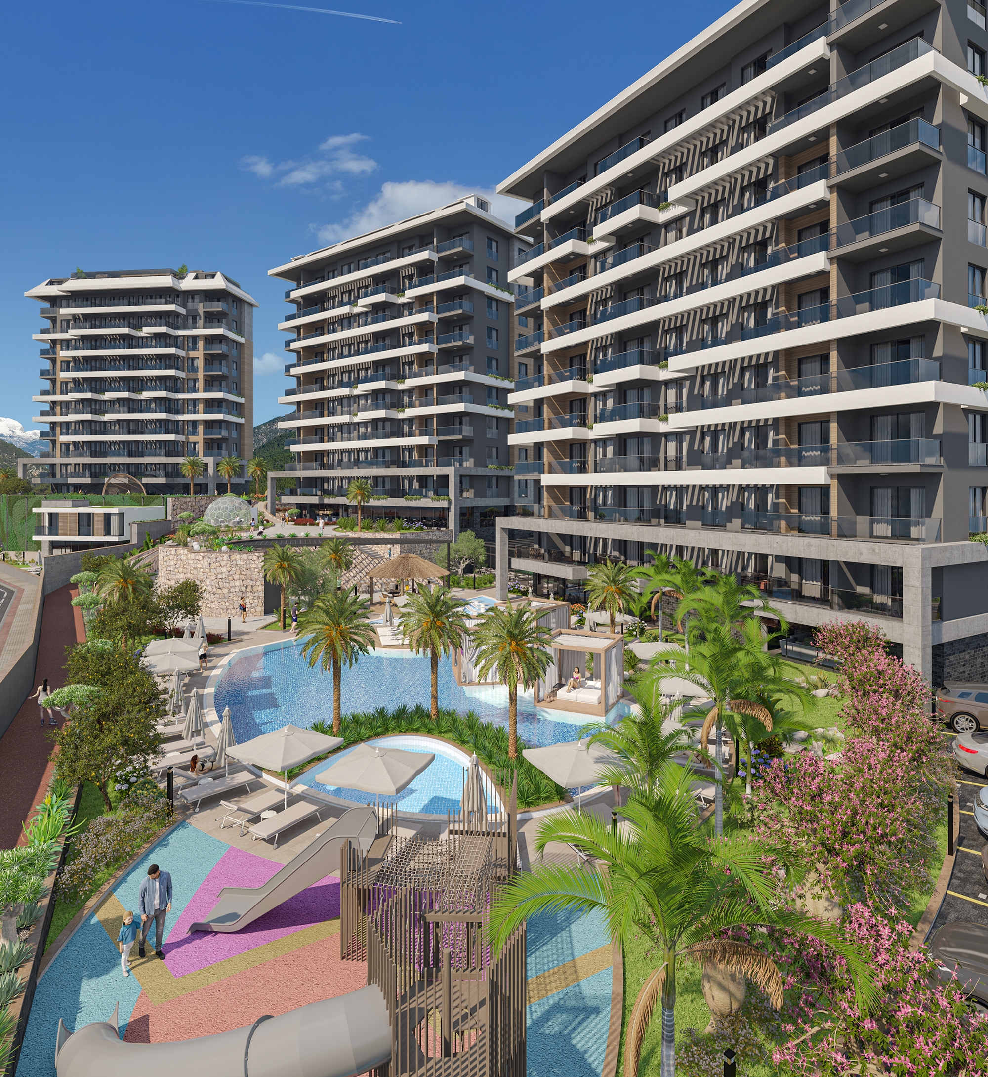 Luksuriøs 1+1 Lejlighed med Hav- og Slotsudsigt, Alanya-Kestel