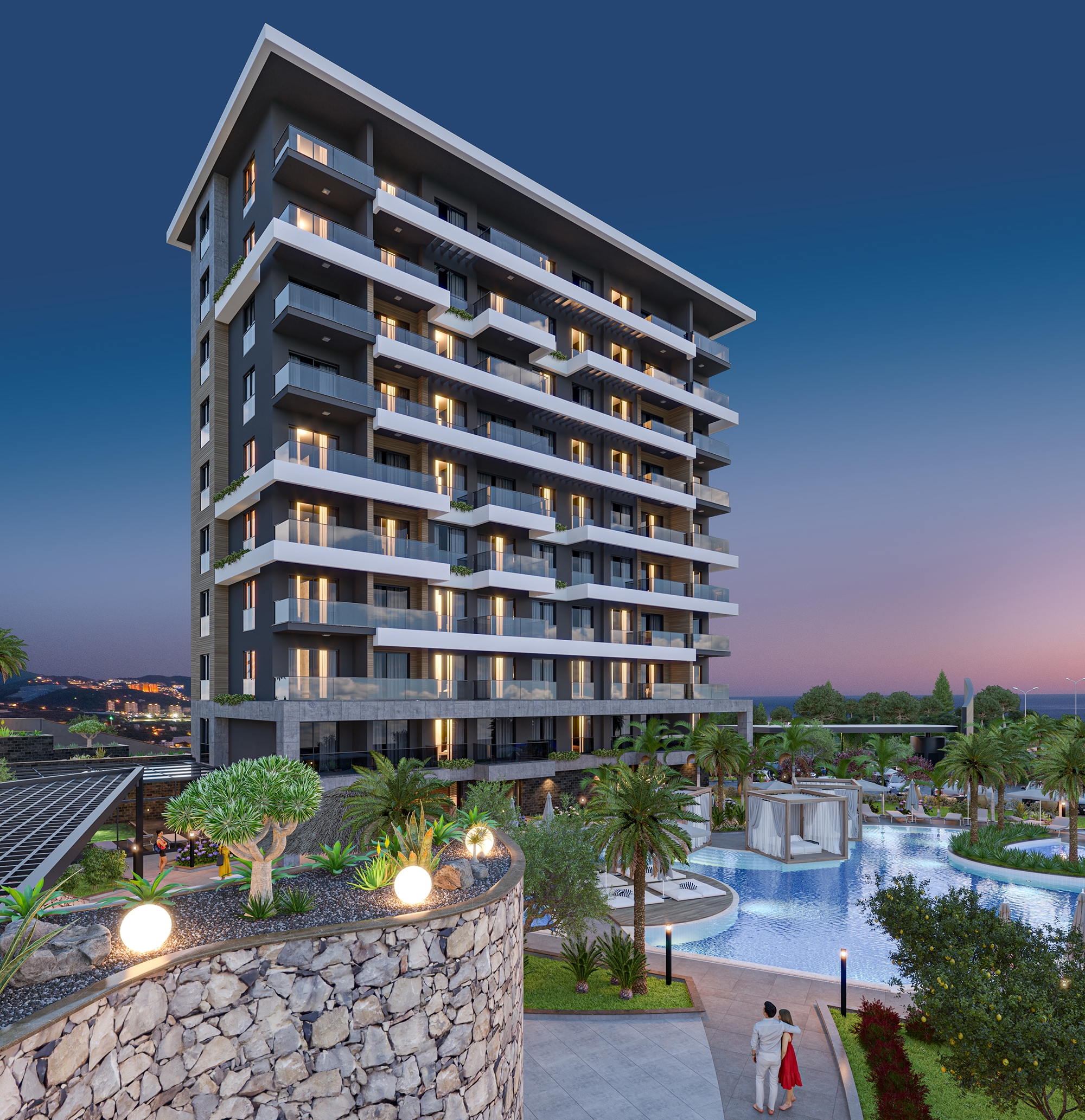 Luksuriøs 1+1 Lejlighed med Hav- og Slotsudsigt, Alanya-Kestel