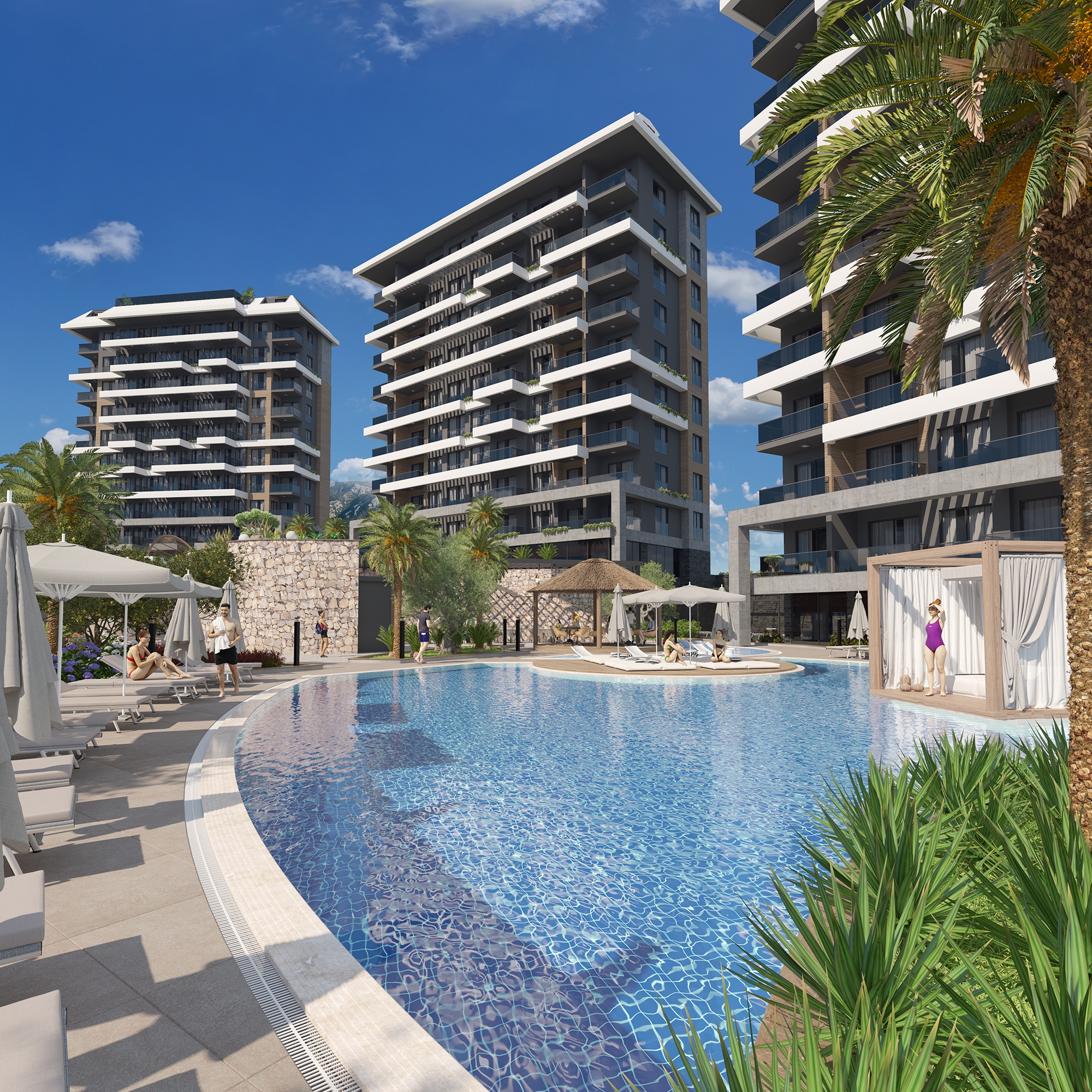 Luksuriøs 1+1 Lejlighed med Hav- og Slotsudsigt, Alanya-Kestel
