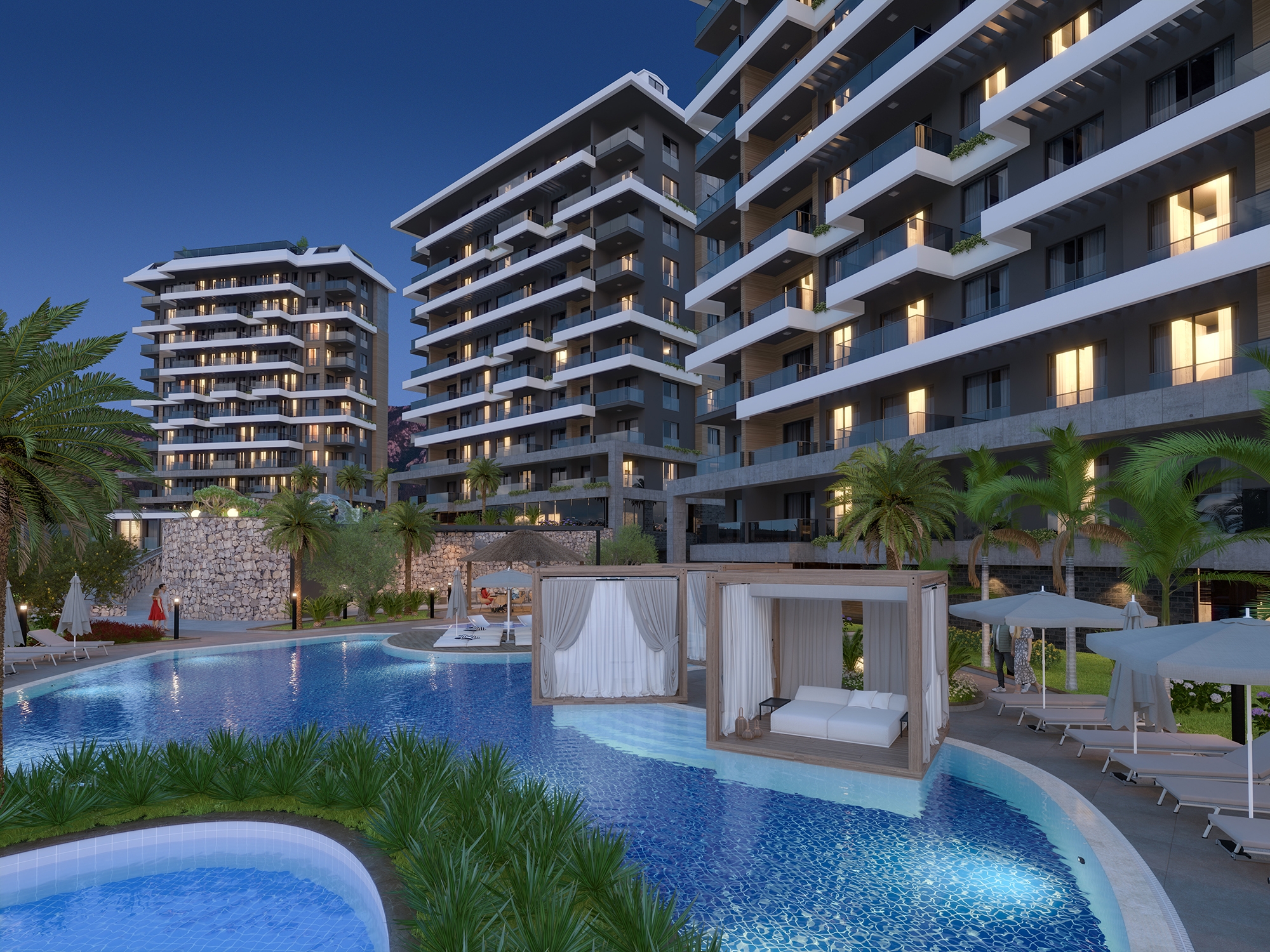Luksuriøs 1+1 Lejlighed med Hav- og Slotsudsigt, Alanya-Kestel