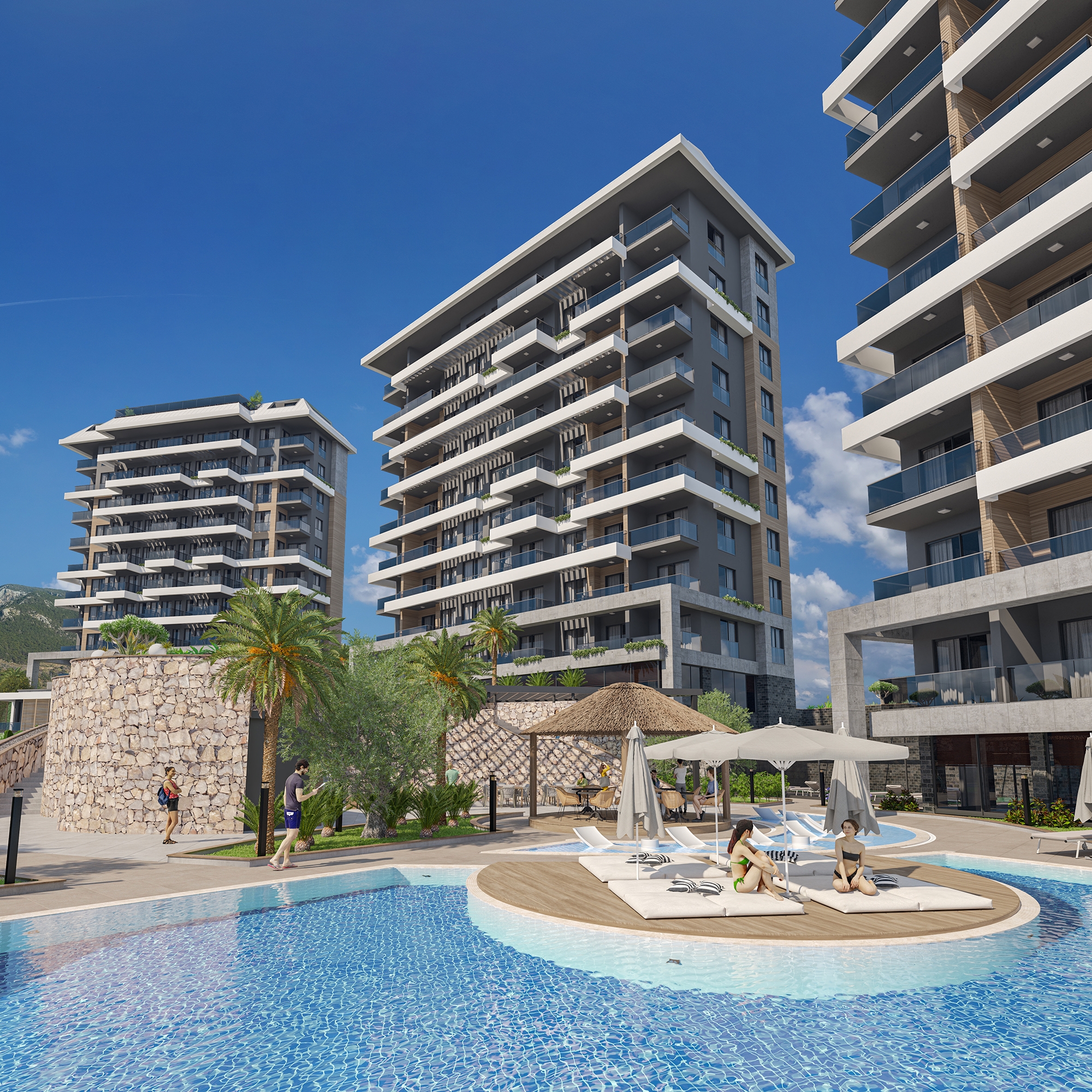 Luksuriøs 1+1 Lejlighed med Hav- og Slotsudsigt, Alanya-Kestel