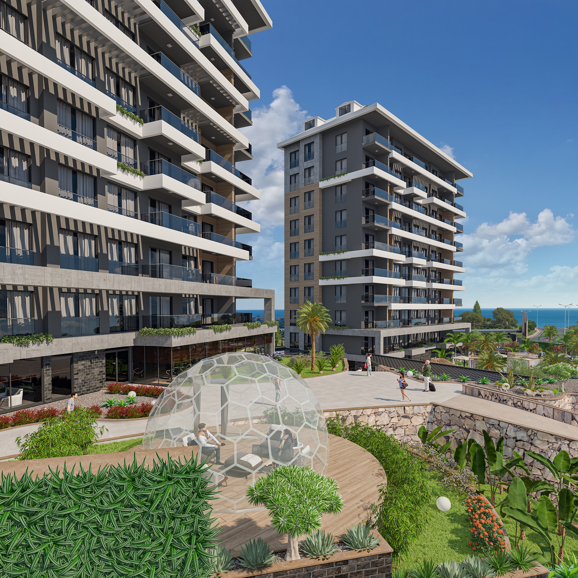 Luksuriøs 1+1 Lejlighed med Hav- og Slotsudsigt, Alanya-Kestel
