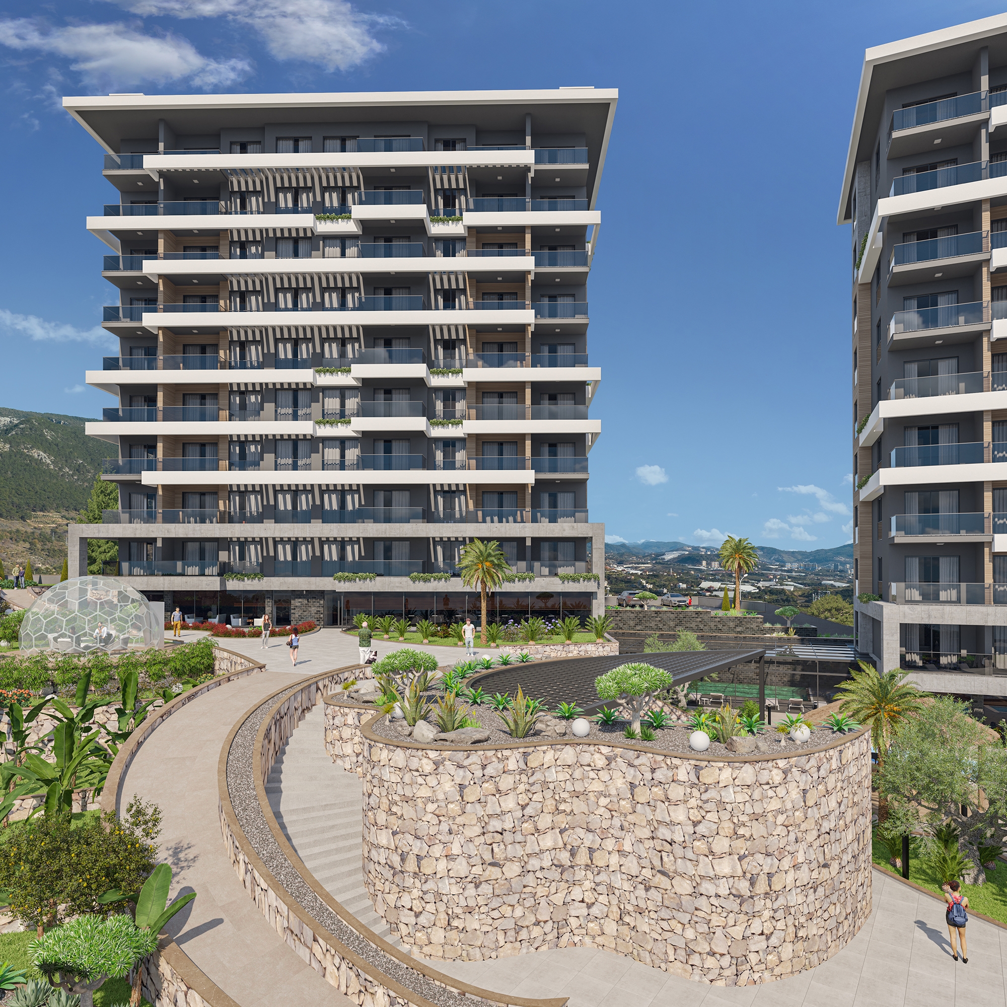 Luksuriøs 1+1 Lejlighed med Hav- og Slotsudsigt, Alanya-Kestel