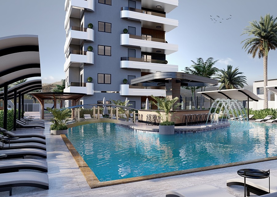 Luxuriöses 1+1 Apartment mit Meerblick und Bergblick, Alanya