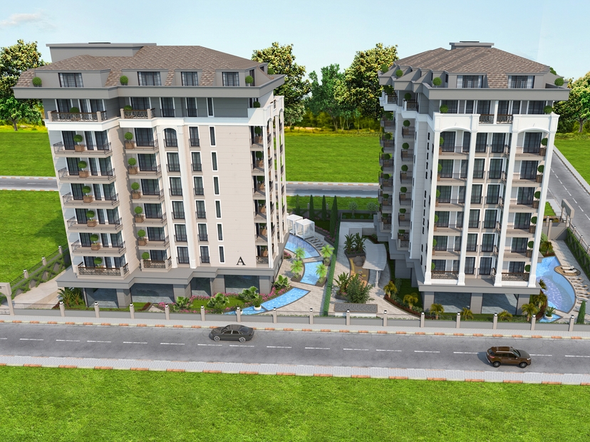Luxury 1+1 Apartment with Sea, Castle, and Mountain Views in Alanya Center