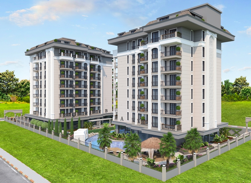 Luxury 1+1 Apartment with Sea, Castle, and Mountain Views in Alanya Center