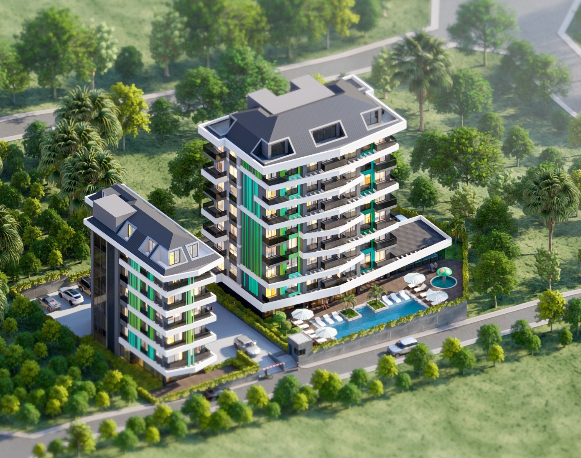 Luxuriöse 2+1 Wohnung mit Meerblick und Bergblick in Alanya Avsallar