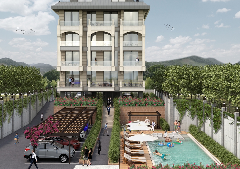 Luxuriöse 1+1 Wohnung mit Meerblick und Bergblick, Alanya - Kestel