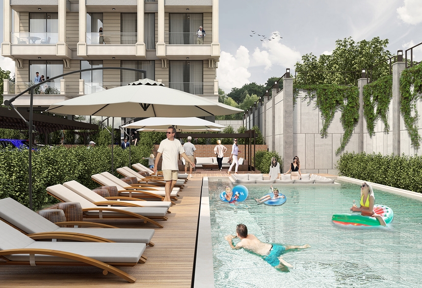 Luxuriöse 1+1 Wohnung mit Meerblick und Bergblick, Alanya - Kestel