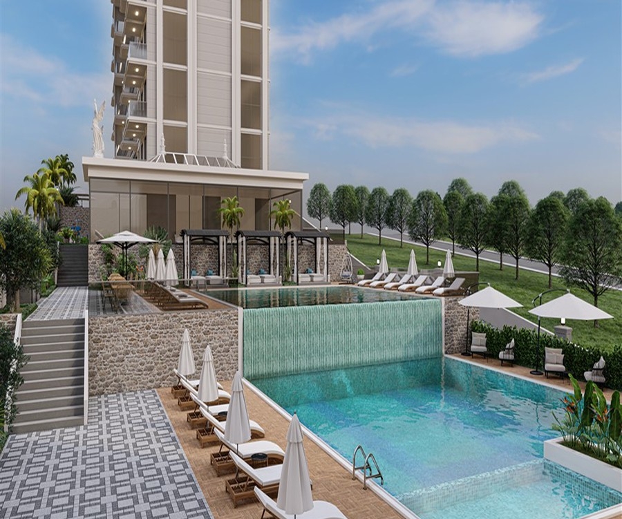 Luxuriöses 1+1 Apartment mit Meerblick und Bergblick in Payallar, Alanya