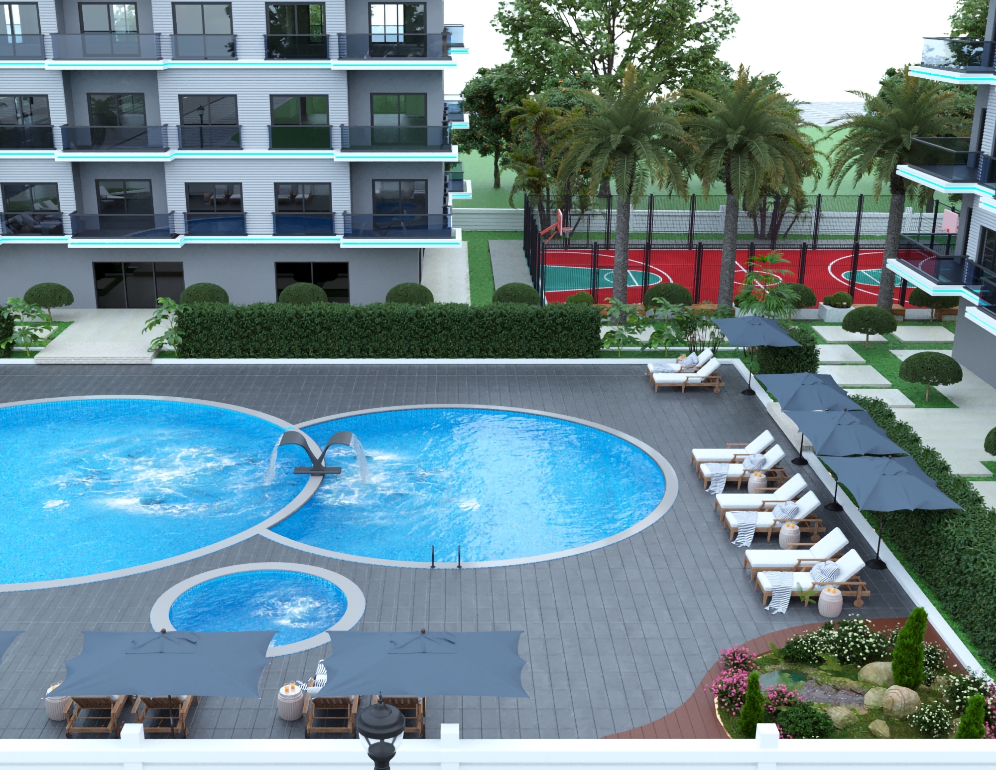 Luxuriöse 1+1 Wohnung mit Meerblick und Bergblick in Alanya-Incekum
