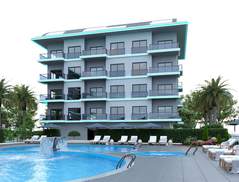 Luxuriöse 1+1 Wohnung mit Meerblick und Bergblick in Alanya-Incekum