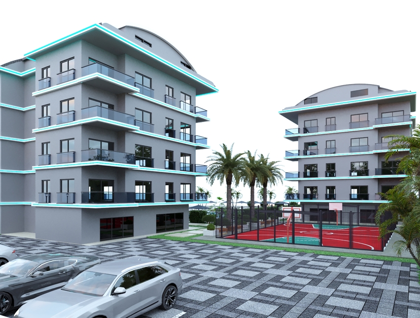 Luxuriöse 1+1 Wohnung mit Meerblick und Bergblick in Alanya-Incekum