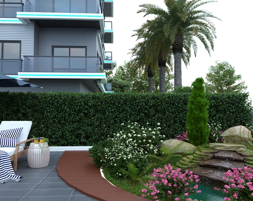 Luxuriöse 1+1 Wohnung mit Meerblick und Bergblick in Alanya-Incekum