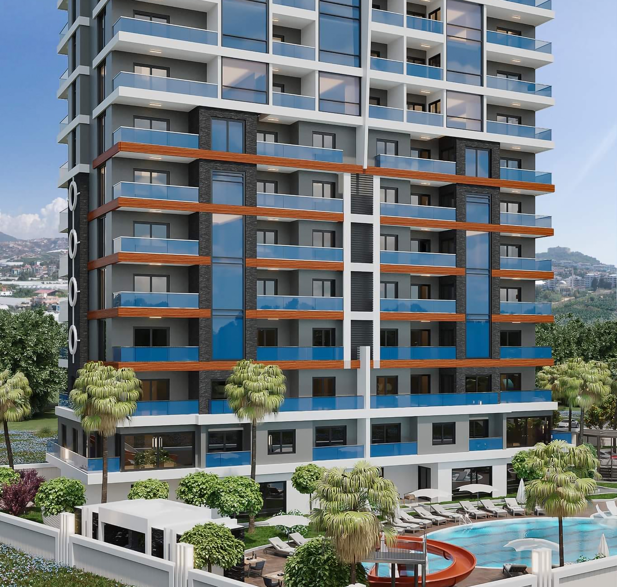 Ylellinen 2+1 asunto meri- ja vuorinäköaloilla, Alanya Mahmutlar
