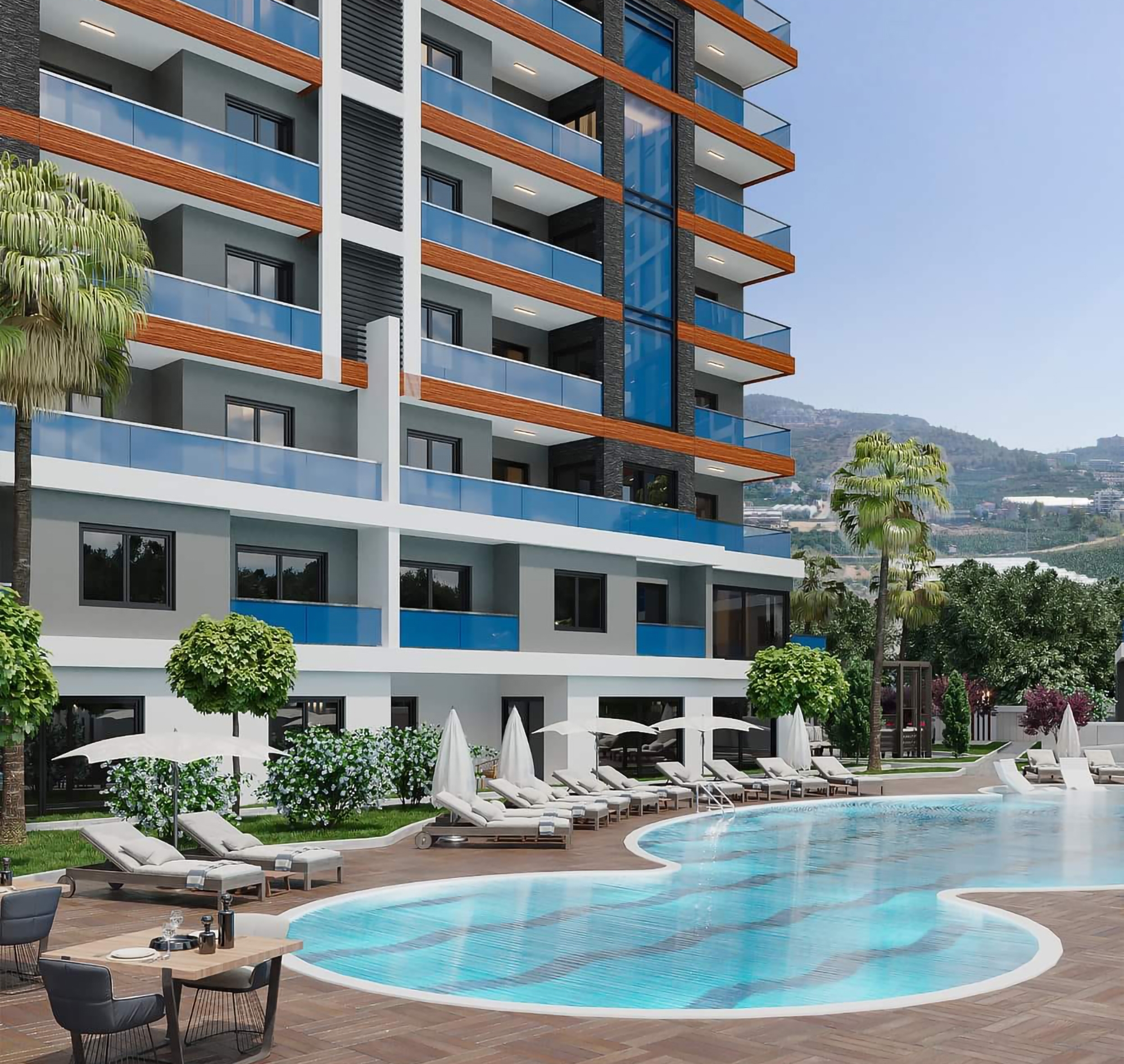 Ylellinen 2+1 asunto meri- ja vuorinäköaloilla, Alanya Mahmutlar